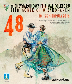 Plakat wydarzenia przedstawiający tańczących górali