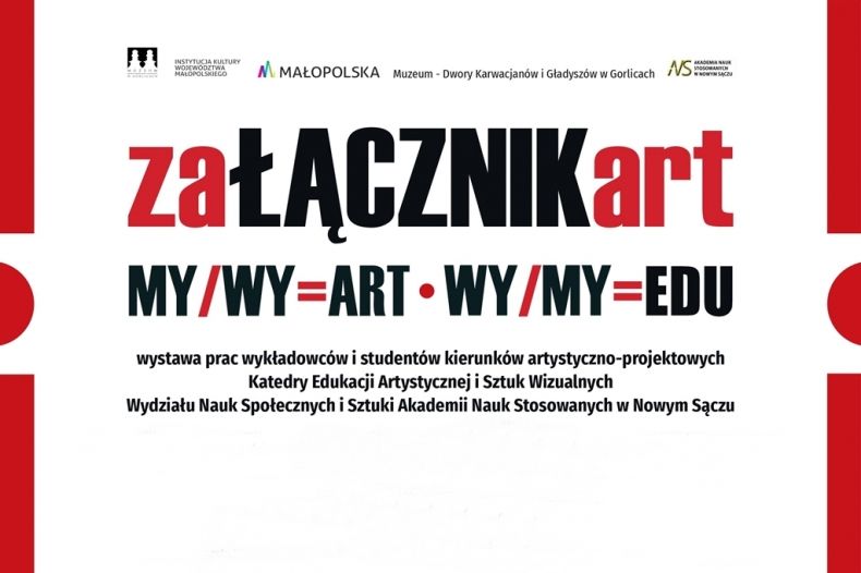Grafika wystawy "zaŁĄCZNIKart" wystawy wykładowców i studentów w Kasztelu w Szymbarku